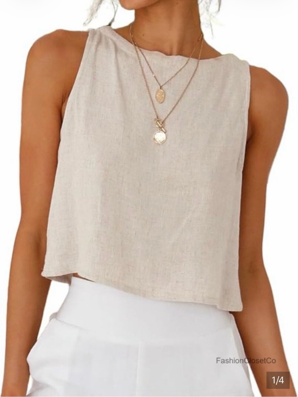 Gap Women’s Sleeveless Linen Blend Crop Top in Beige
